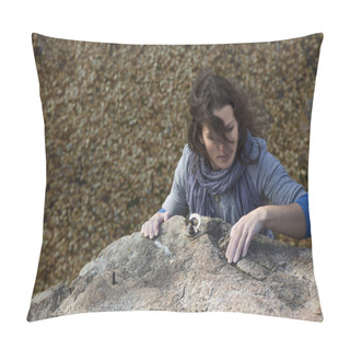 Personality  Brunette Female Climber With Strand Of Hair Pillow Covers