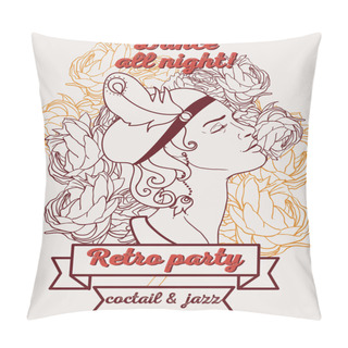 Personality  Woman In Retro Style On Retro Party Poster Pillow Covers