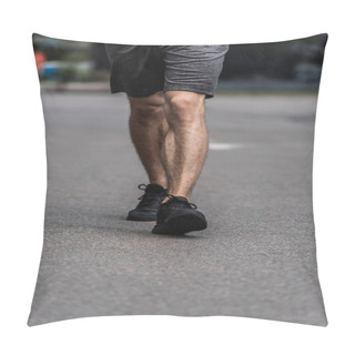 Personality  Partial View Of Sportsman In Black Sneakers Walking On Street Pillow Covers