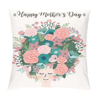 Personality  Happy Mothers Day. Vector Illustration With Woman And Flowers. Pillow Covers