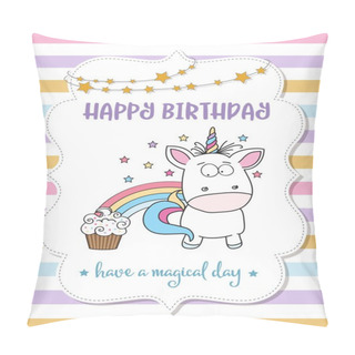 Personality  Happy Birthday Card  With Lovely Baby Unicorn Pillow Covers