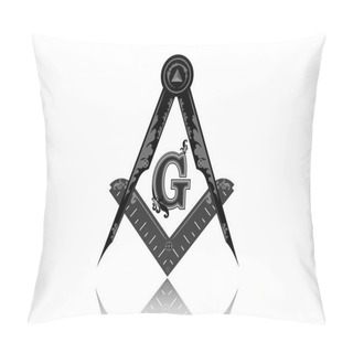 Personality  Freemasonry Emblem - The Masonic Square And Compass Symbol. All Seeing Eye Of God In Sacred Geometry Triangle, Masonry And Illuminati Symbol, Logo Design Element. Round Vector Isolated On White Pillow Covers