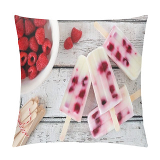 Personality  Homemade Raspberry Vanilla Popsicles On Rustic White Wood Pillow Covers