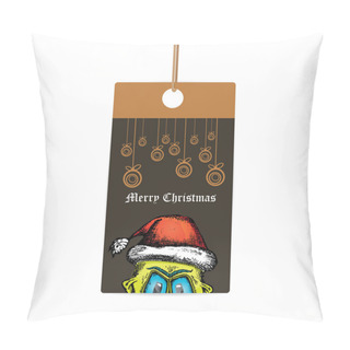 Personality  Vector Monster Face Character In Santa Red Hat. Pillow Covers