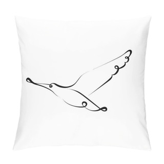 Personality  Bird Silhouette Line Calligraphy Style. Vector Illustration. Minimal Line Art Tattoo Design. Animal Symbol For Freedom. Pillow Covers