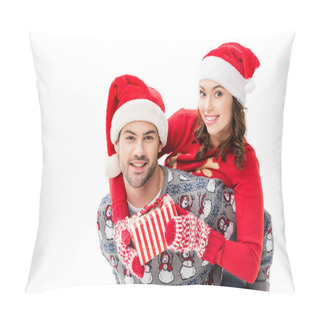 Personality  Young Couple In Santa Hats Pillow Covers