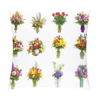 Personality  Collection Of Various Colorful Flower Arrangements As Bouquets In Vases And Baskets Pillow Covers