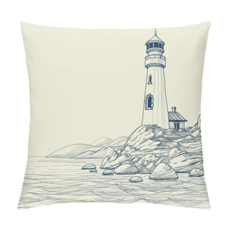 Personality  Lighthouse On Seashore Vector Sketch Pillow Covers