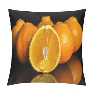 Personality  Orange Minneola Tangelo Isolated On Black Glass Pillow Covers