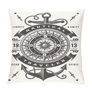 Personality  Vintage Nautical Traveler Typography (One Color). T-shirt And Label Graphics In Woodcut Style. Editable EPS10 Vector Illustration. Pillow Covers