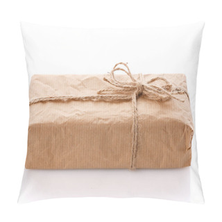 Personality  Parcel Wrapped In Brown Kraft Paper Isolated On White Background. Pillow Covers