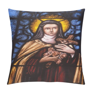 Personality  LOS ANGELES, UNITED STATES - Apr 19, 1989: Stained Glass Portrait Of Saint Teresa Of Avila. Pillow Covers