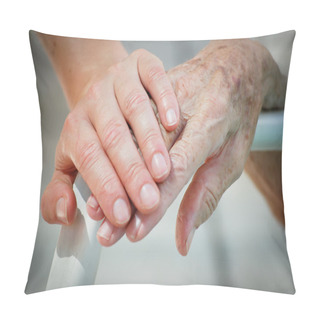 Personality  Young And Old Hand On A Backrest Pillow Covers
