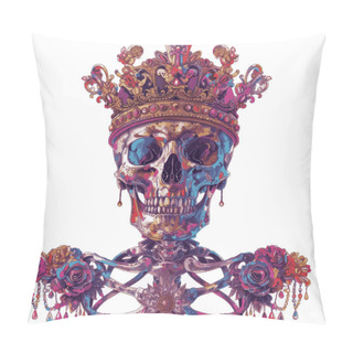 Personality  Regal And Vibrant Vector Illustration Of A Crowned Skeleton Head For A Sophisticated T-shirt Design For Your Work's Logos, T-shirt Merchandise, Stickers, Label Designs, Posters, Greeting Cards, And Advertising For Business Entities Or Brands Pillow Covers