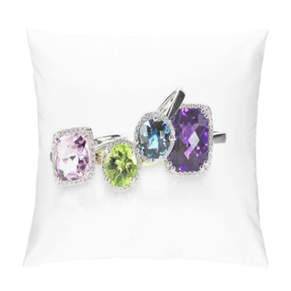 Personality  Scattered Gemstone And Diamond Halo Fine Jewelry Rings In A Grouping Pillow Covers