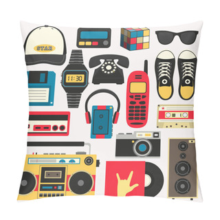 Personality  Vector Old Style Equipments, Accessories And Things Icons Set. Old School Collection In Flat Style. Design Templates In EPS10. Pillow Covers
