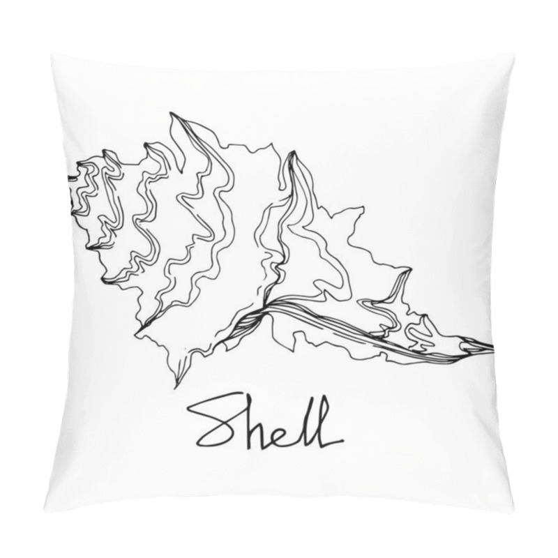 Personality  Vector Summer beach seashell tropical elements. Black and white engraved ink art. Isolated shell illustration element. pillow covers