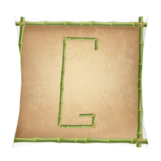 Personality  Vector Bamboo Alphabet. Capital Letter G Made Of Realistic Green Bamboo Sticks Poles On Old Paper, Papyrus, Parchment Or Canvas Background. Abc Concept For Creating Words, Text, Advertising, Message. Pillow Covers