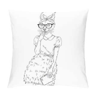 Personality  Cute Hipster Caracal Cat Girl Pillow Covers