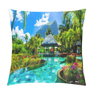 Personality  Tropical Vacations - Relaxing Pool Bar . Mauritius Island Pillow Covers