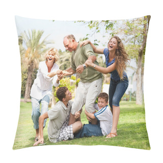 Personality  Family Holding Back Grandfather And Having Fun Pillow Covers