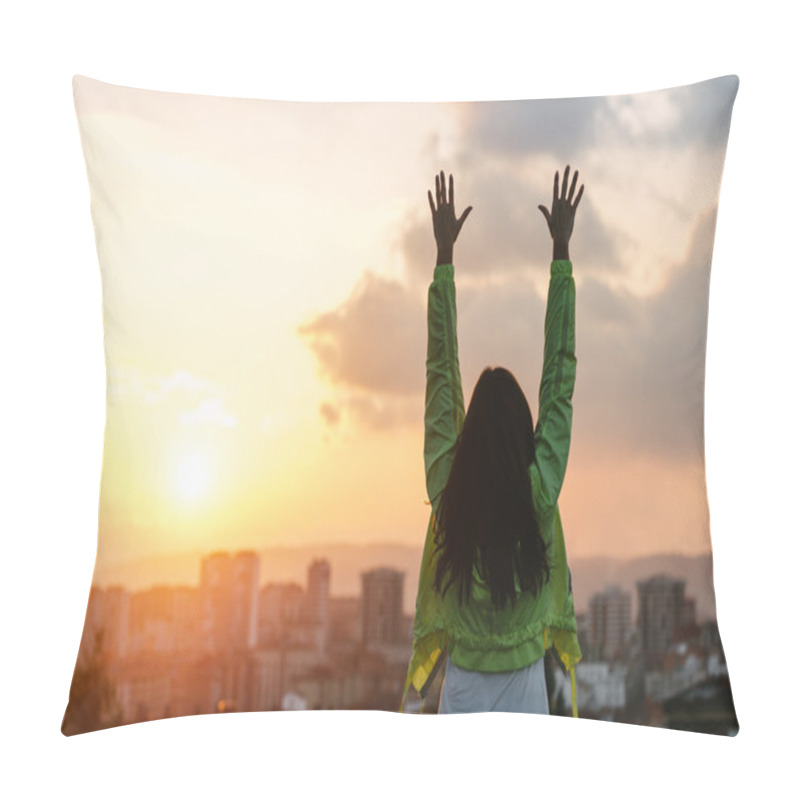 Personality  Woman Celebrating Sport And Fitness Lifestyle Success Pillow Covers
