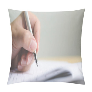 Personality  Hand Of Man Signing Signature Filling In Application Form Document Business Contract Agreement Pillow Covers