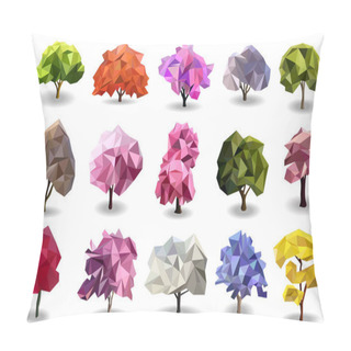 Personality  Tree Low Poly Vector Set,isolated Icons Objects,spring Season Nature Concept,colorful Trees,triangle And Geometric Design,polygon Shape Leaf,vector Art And Illustration. Pillow Covers