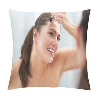 Personality  Young Nice Brunette Woman In The Bathroom Pillow Covers
