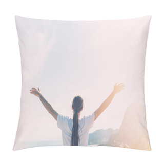Personality  Hipster Longhaired Young Man Stay On Top Of Mountain Pillow Covers