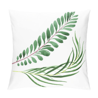Personality  Exotic Tropical Hawaiian Green Palm Leaves Isolated On White. Watercolor Background Set.  Pillow Covers
