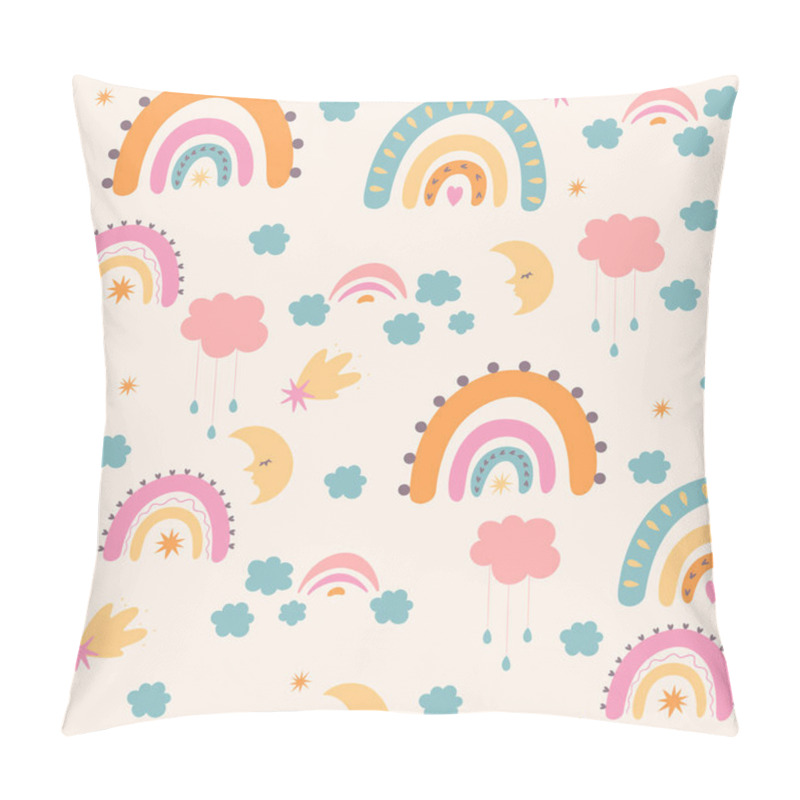 Personality  Seamless pattern in boho style with rainbows. Vector image. pillow covers