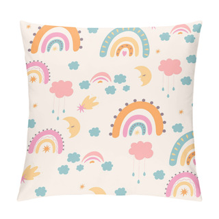 Personality  Seamless Pattern In Boho Style With Rainbows. Vector Image. Pillow Covers