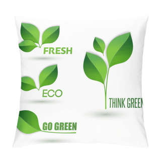 Personality  Eco Text With Leaves. Ecology Concept. Think Green, Go Green And Fresh Pillow Covers