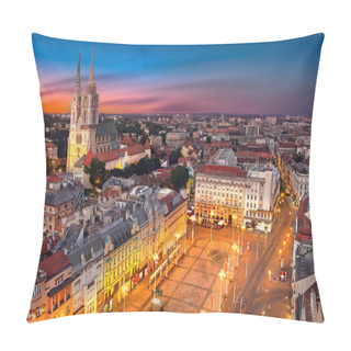 Personality  Zagreb Croatia At Sunset. View From Above Of Ban Jelacic Square Pillow Covers