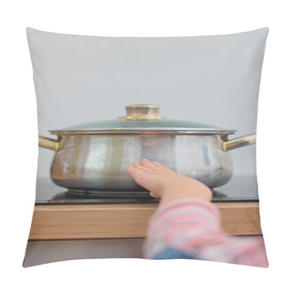 Personality  Child Touches Hot Pan On The Stove. Dangerous Situation At Home.  Pillow Covers