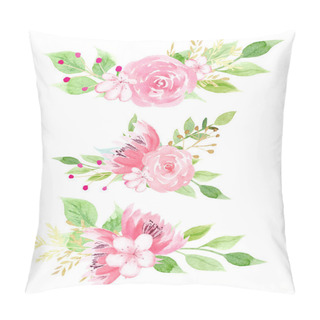 Personality  Lovely Flowers With Foliage Watercolor Raster Illustration Set Pillow Covers