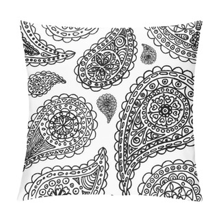 Personality  Paisley Buta Doodle Monochrome Line Art Seamless Pattern Vector Pillow Covers