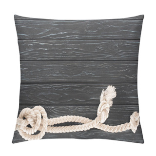 Personality  Top View Of White Nautical Rope With Knots On Dark Wooden Tabletop Pillow Covers
