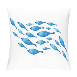 Personality  Silhouettes Of Groups Of  Fishes On White. Watercolor Pillow Covers