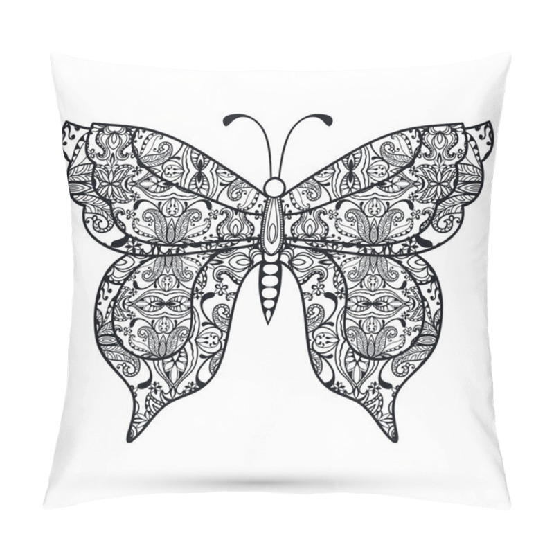 Personality  Black and white Decorative butterfly, hand drawn sketch texture for invitation or card design. Vector illustration pillow covers