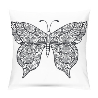 Personality  Black And White Decorative Butterfly, Hand Drawn Sketch Texture For Invitation Or Card Design. Vector Illustration Pillow Covers