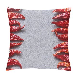 Personality  Top View Of Dried Red Chili Peppers Arranged On Grey Tabletop Pillow Covers
