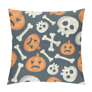 Personality  Halloween Seamless Pattern With Spooky Pumpkins, Bones And Skulls Pillow Covers