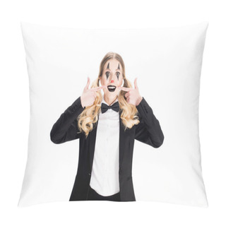 Personality  Cheerful Female Clown In Suit Smiling Isolated On White  Pillow Covers