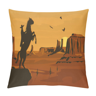 Personality  Horizontal Cartoon Illustration Of Prairie Wild West. Pillow Covers