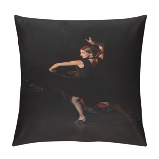 Personality  Pretty Young Dancer Dancing Flamenco On Black  Pillow Covers