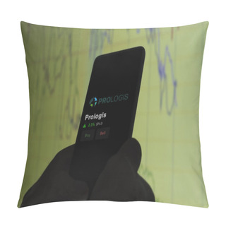 Personality  January 15th 2024. The Logo Of Prologis On The Screen Of An Exchange. Prologis Price Stocks, $PLD On A Device. Pillow Covers