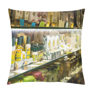 Personality  FLORENCE, ITALY - 25, MARCH, 2016: Horizontal Picture Of Delicious Italian Products At Mercato Centrale Firenze, A Touristic Destionation Of Florence, Italy Pillow Covers