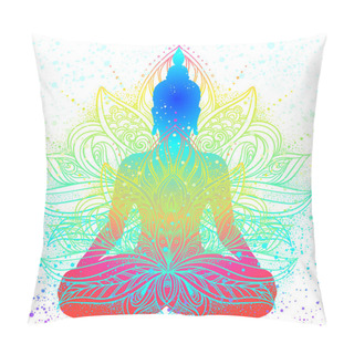 Personality  Sitting Buddha Silhouette. Vintage Decorative Vector Illustratio Pillow Covers